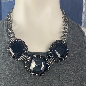 Statement Necklace w/Black Rhinestones